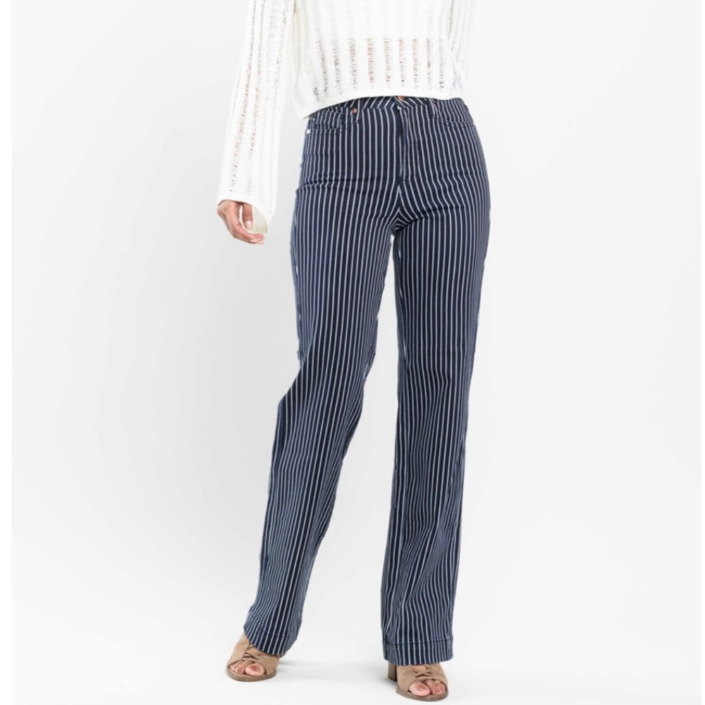 JUDY BLUE TUMMY CONTROL HIGH WAIST STRAIGHT STRIPE JEANS